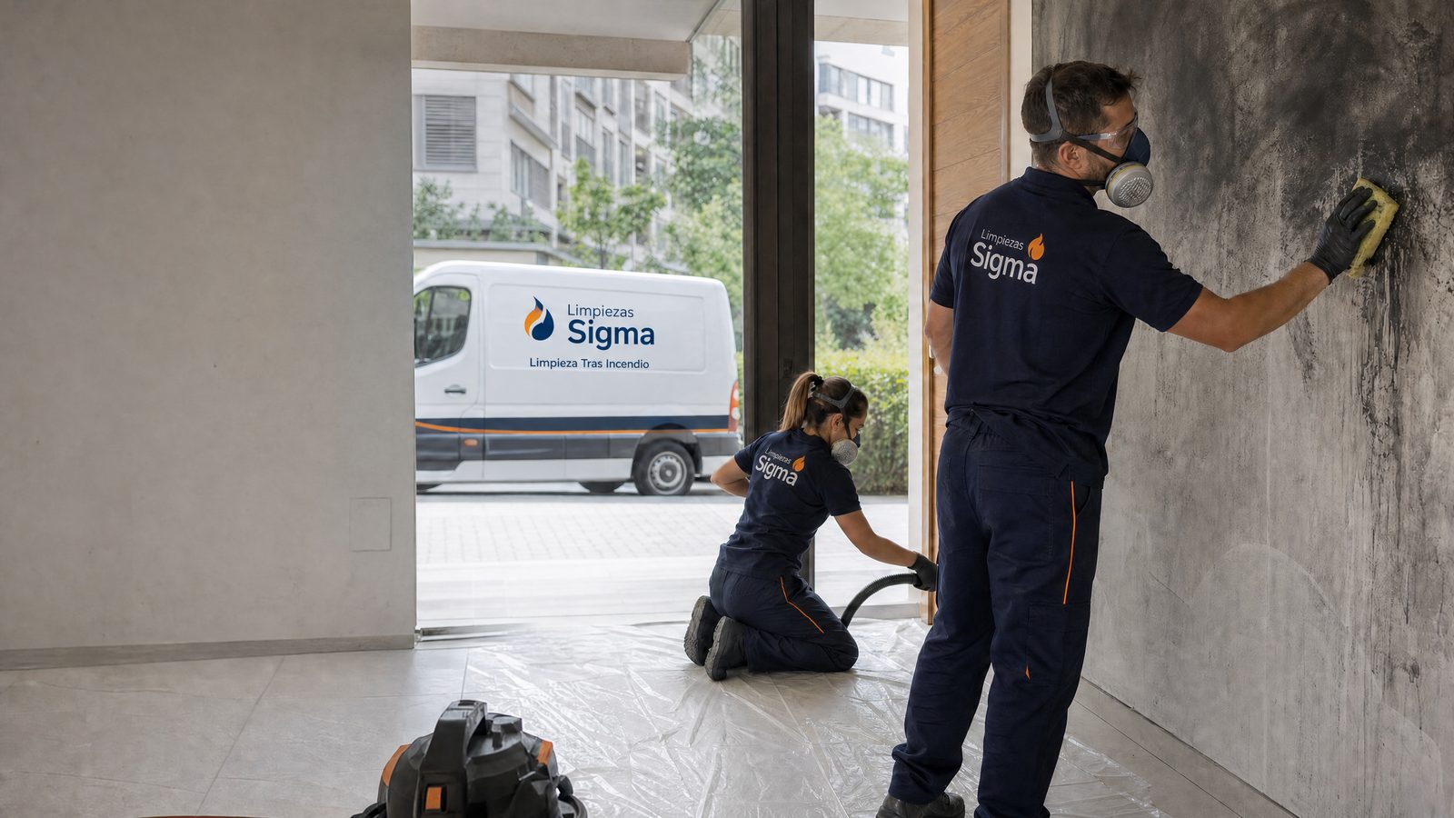 Limpieza tras incendio — operarios de Limpieza de Incendios Sigma